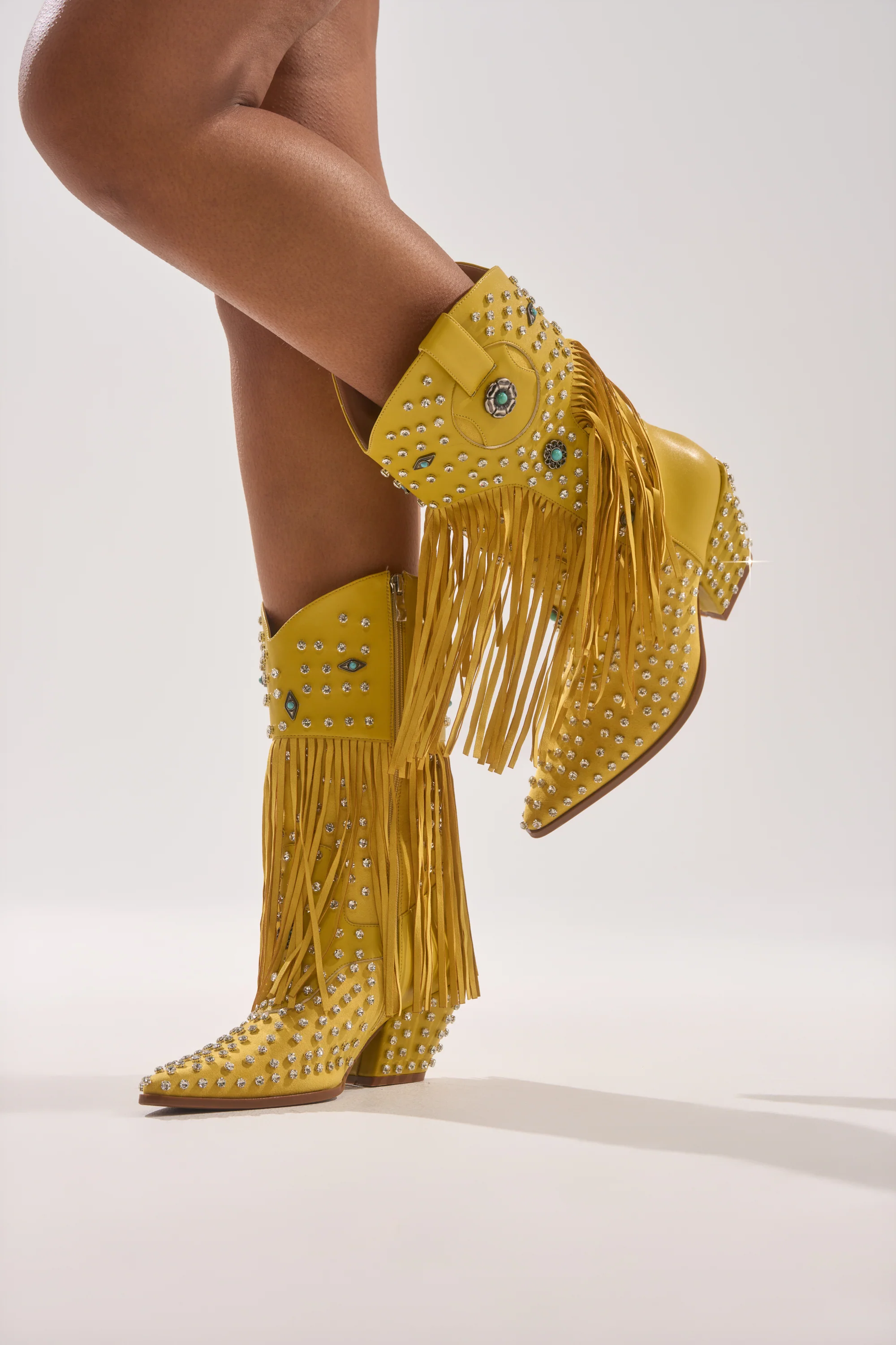 AZALEA WANG GREYSON YELLOW RHINESTONE EMBELLISHED WESTERN BOOTIE - Image 2