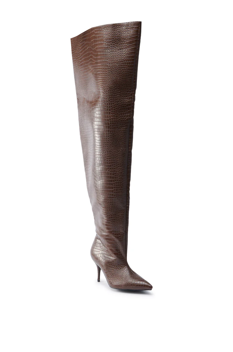 AZALEA WANG HALINA BROWN CROC STILETTO BOOT - Image 6