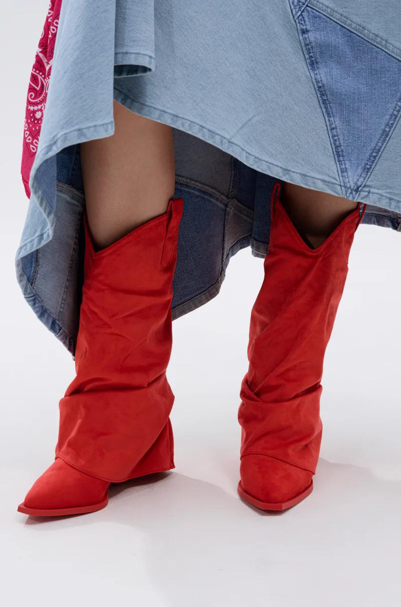 AZALEA WANG HAWKSTON RED RUCHED WESTERN BOOTIE - Image 9