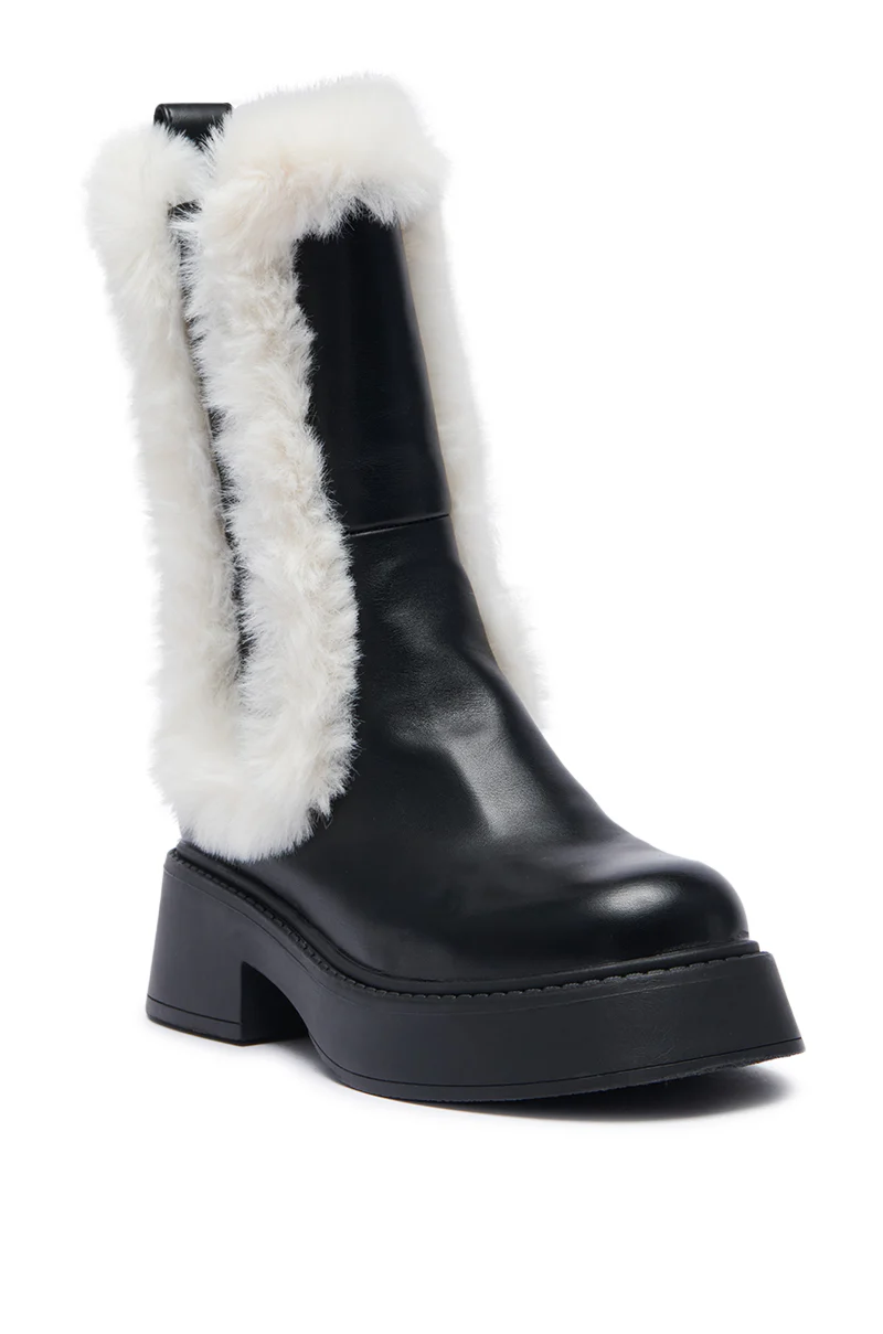 AZALEA WANG HEART THROB BLACK WHITE SHERLING LINING BOOTIE - Image 3