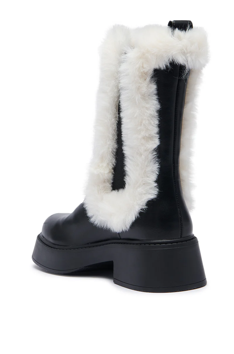 AZALEA WANG HEART THROB BLACK WHITE SHERLING LINING BOOTIE - Image 4