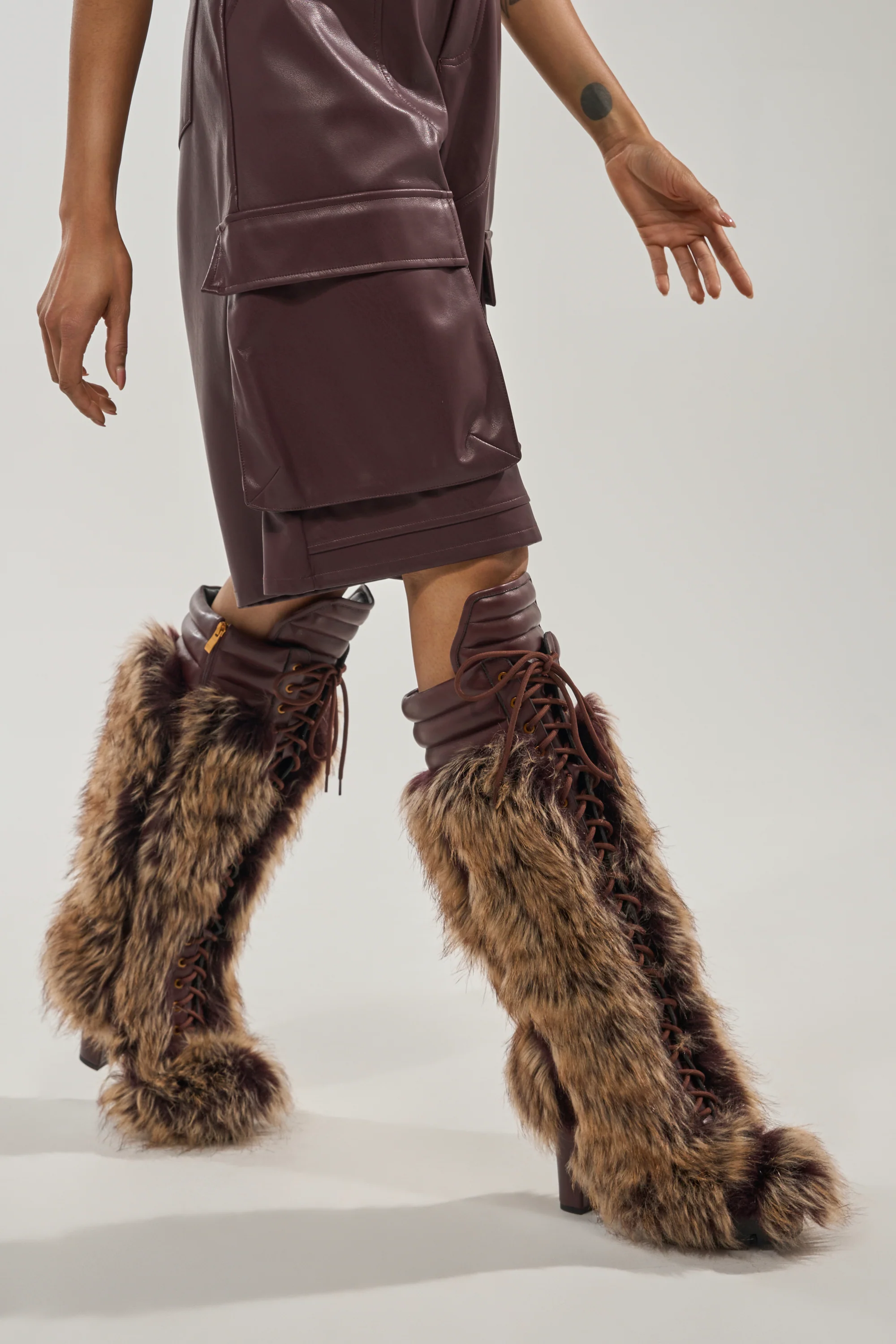 AZALEA WANG HEARTBEAT BROWN MULTI BLOCK FUR BOOT - Image 2