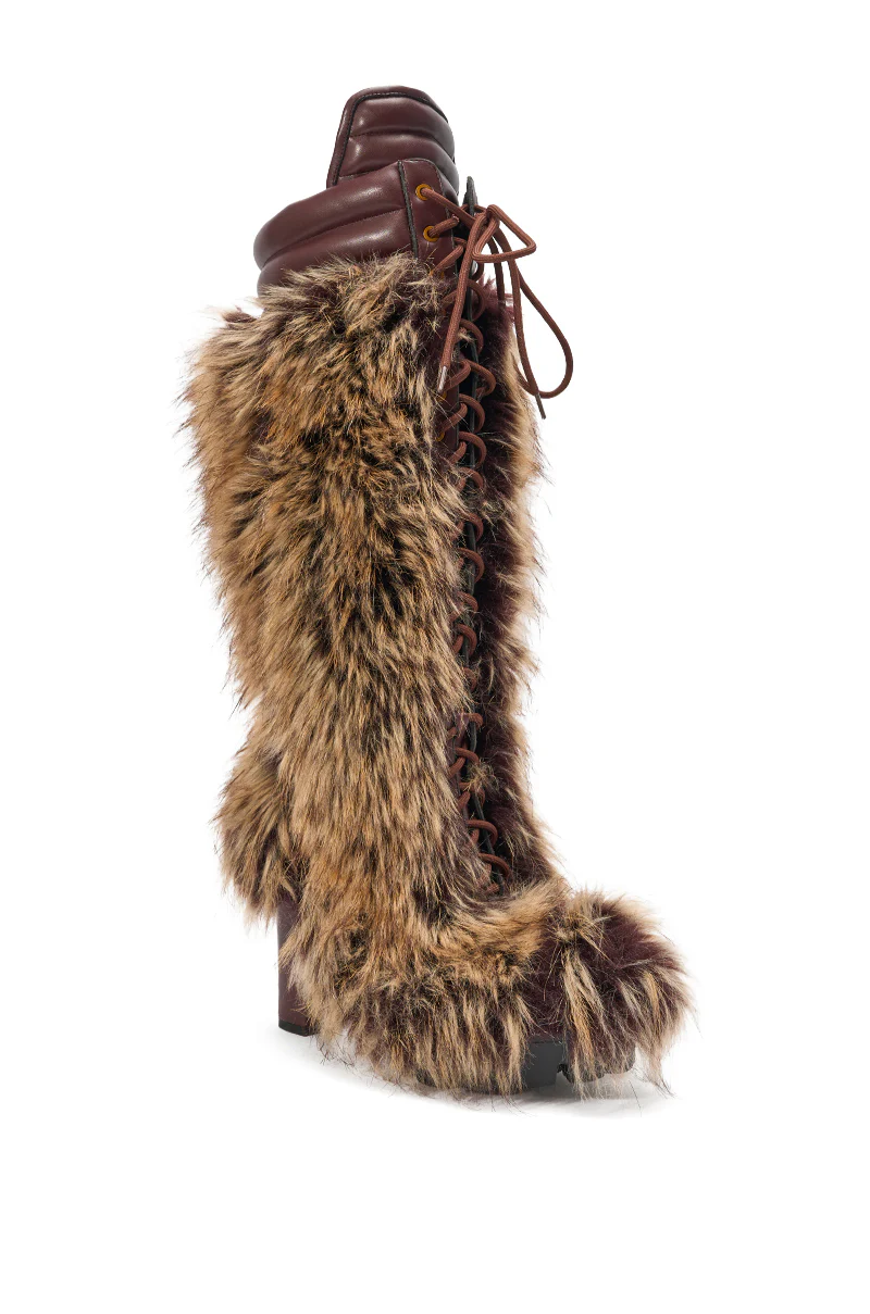 AZALEA WANG HEARTBEAT BROWN MULTI BLOCK FUR BOOT - Image 4