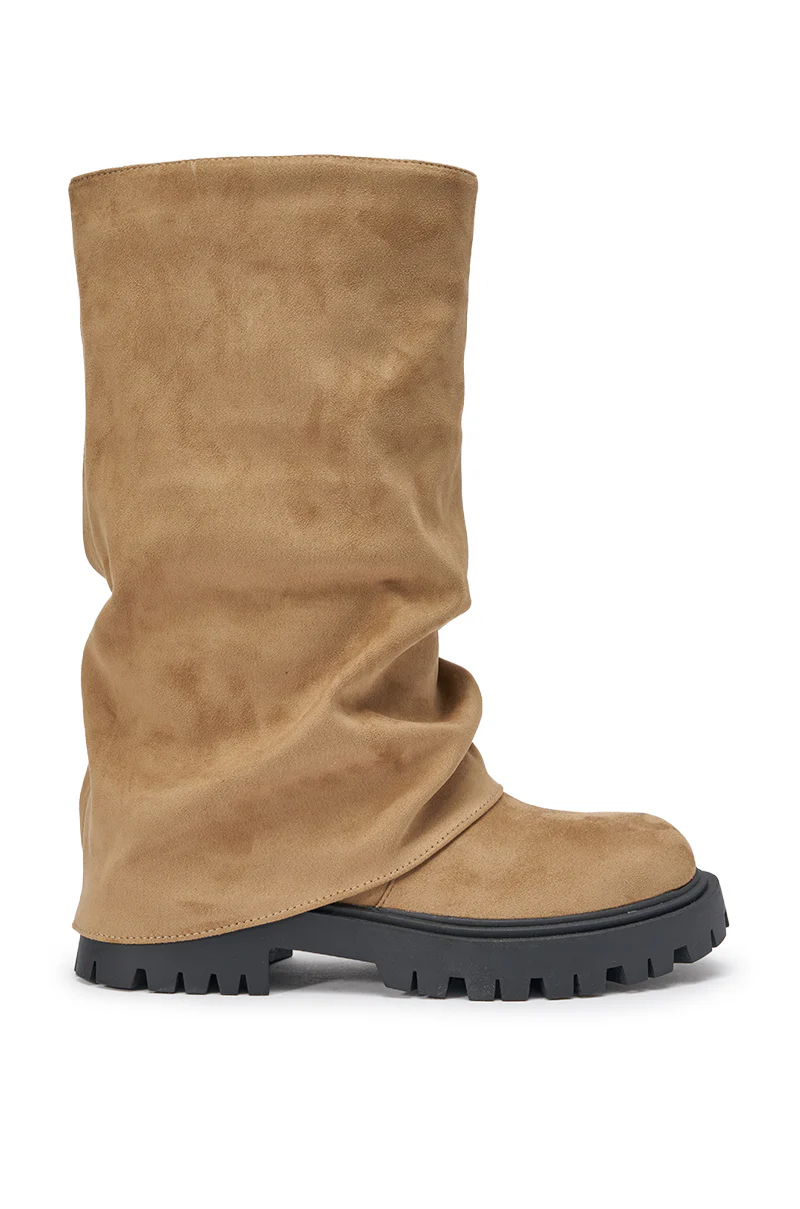 AZALEA WANG HOYT BEIGE FLAT RUCHED BOOTIE - Image 4