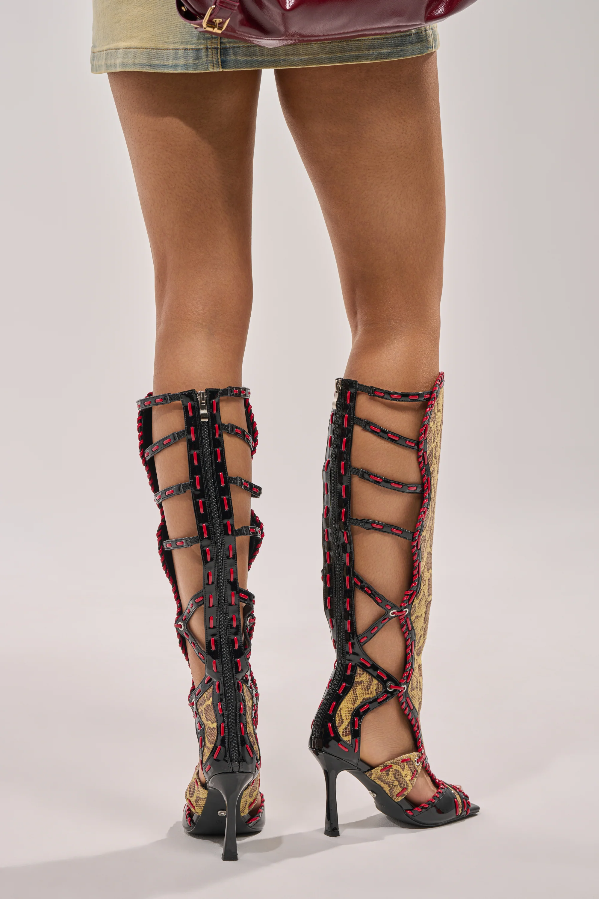 AZALEA WANG INDRANI HIGH SHAFT YELLOW SNAKE PRINT GLADIATOR SANDAL - Image 5