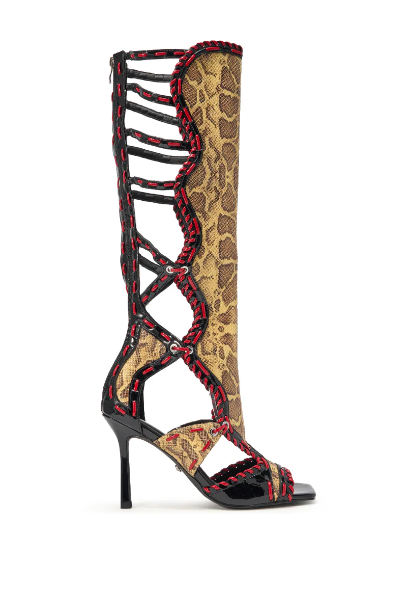 AZALEA WANG INDRANI HIGH SHAFT YELLOW SNAKE PRINT GLADIATOR SANDAL - Image 7