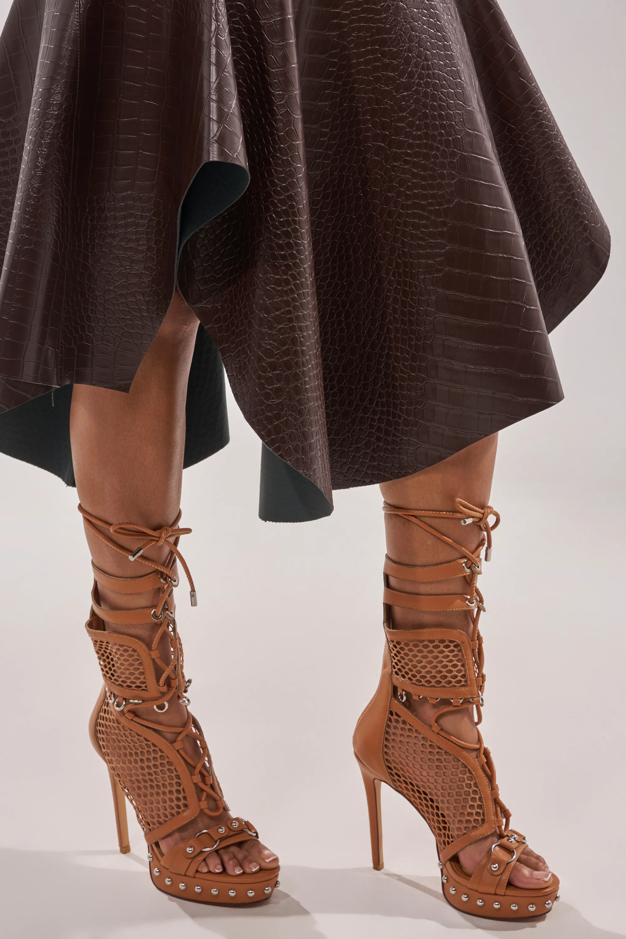 AZALEA WANG ISARIA TAN STUD EMBELLISHED GLADIATOR PLATFORM STILETTO - Image 2