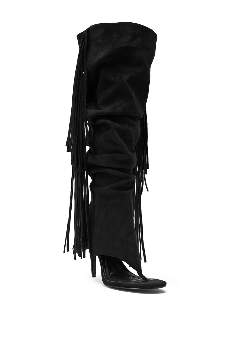 AZALEA WANG JOHANNA BLACK FRINGE GLADIATOR SANDAL - Image 6