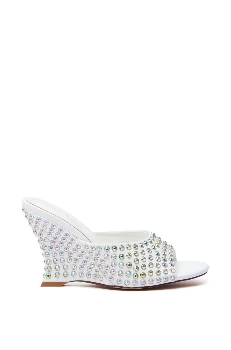 AZALEA WANG JUNIUS WHITE EMBELLISHED WEDGE SANDAL - Image 2