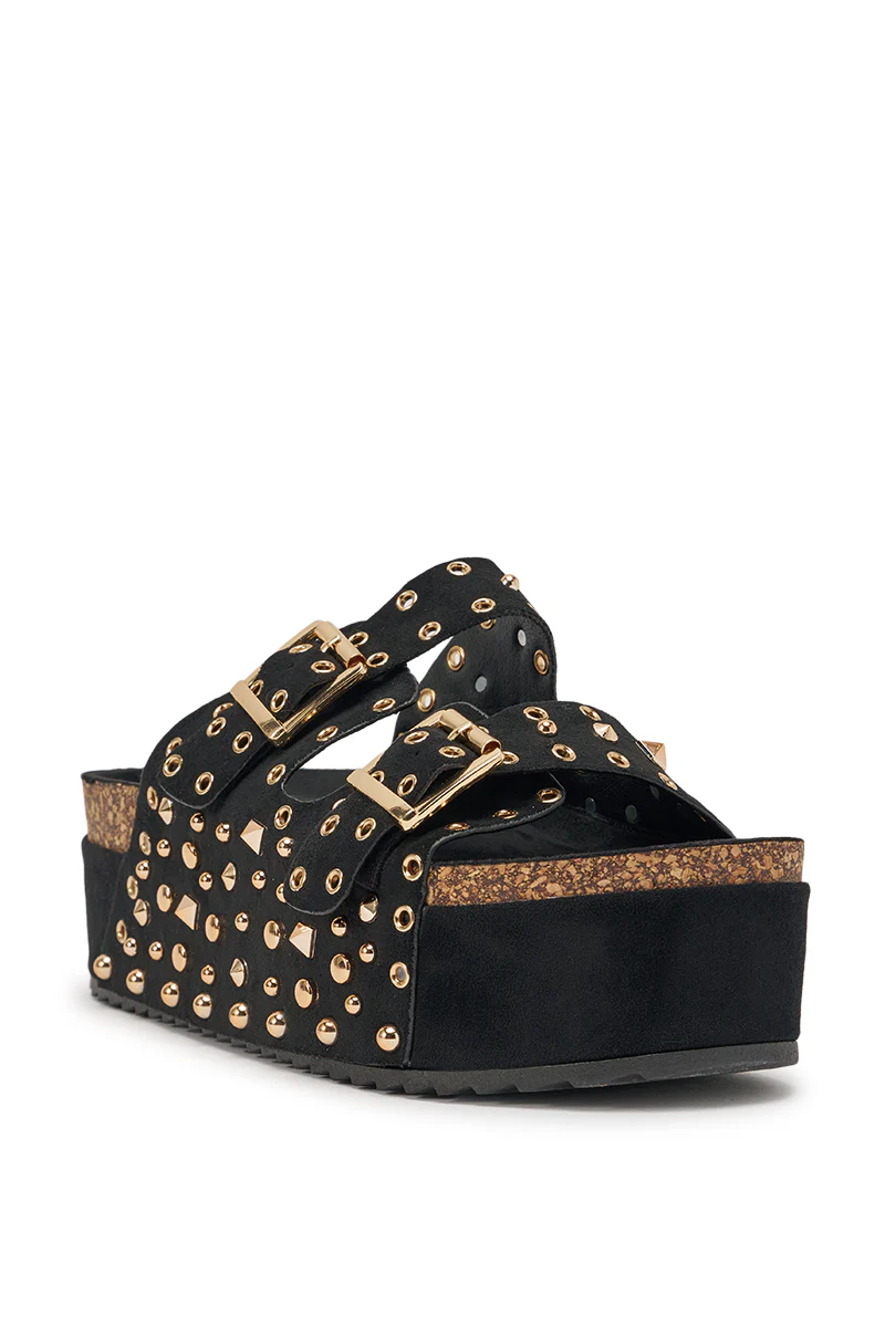 AZALEA WANG KAEGAN BLACK FLATFORM STUD EMBELLISHED SLIP ON SANDAL - Image 5