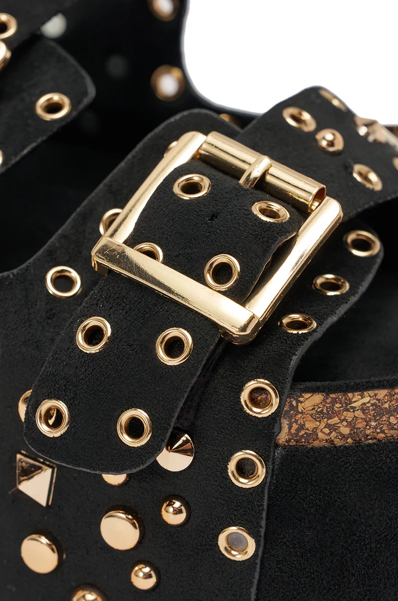 AZALEA WANG KAEGAN BLACK FLATFORM STUD EMBELLISHED SLIP ON SANDAL - Image 7