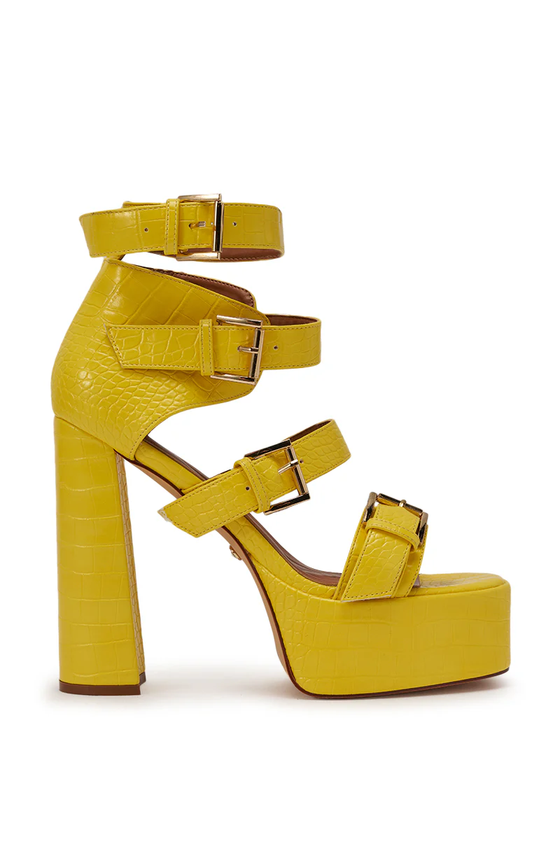 AZALEA WANG KAELIN YELLOW CROC PU PLATFORM CHUNKY SANDAL - Image 4