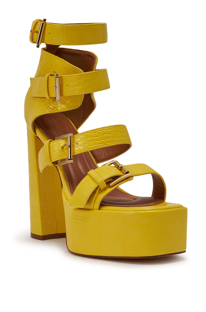 AZALEA WANG KAELIN YELLOW CROC PU PLATFORM CHUNKY SANDAL - Image 5