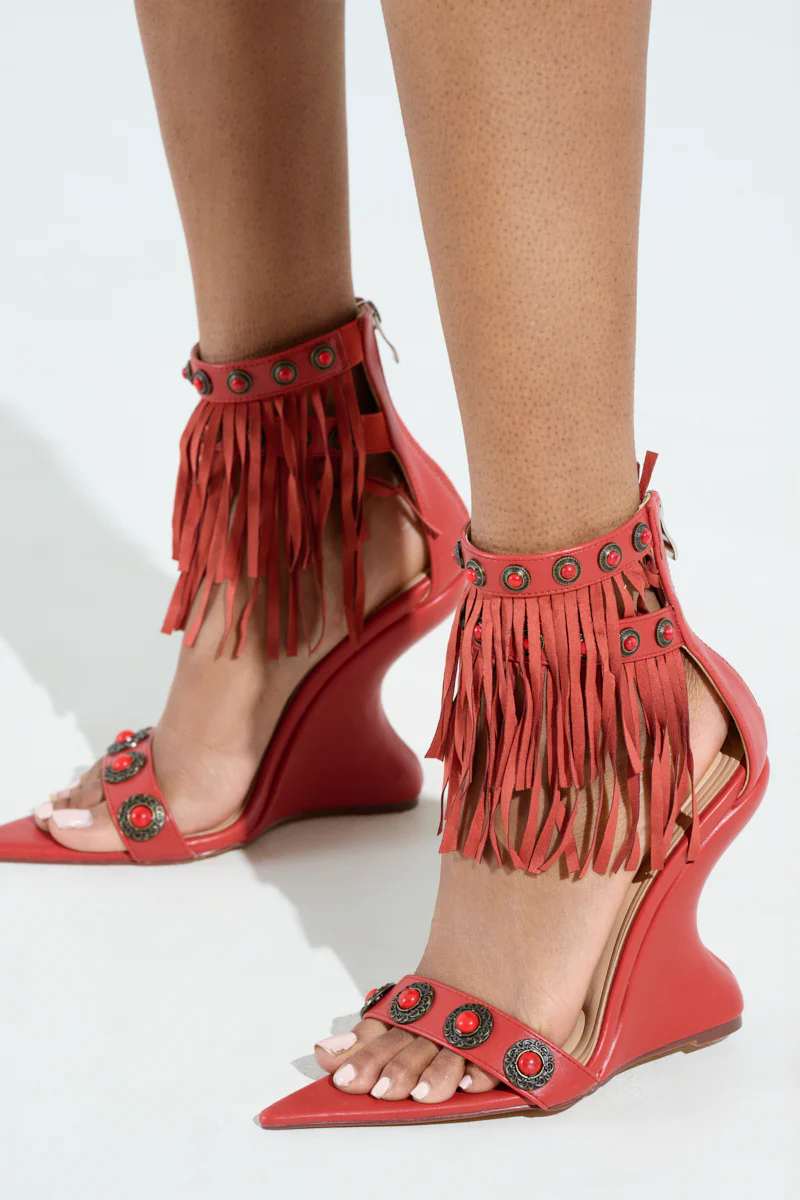 AZALEA WANG KALILA RED FRINGE SANDAL - Image 3