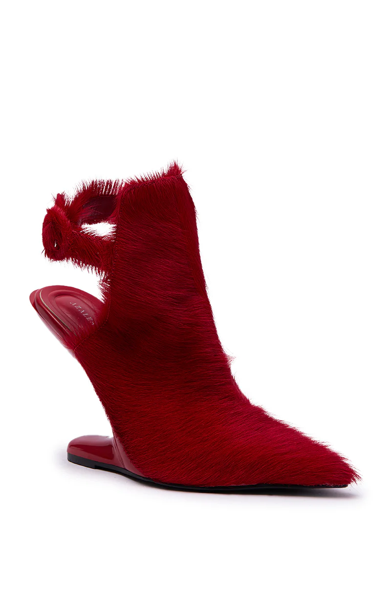 AZALEA WANG JOST RED PONY HAIR UPPER WEDGE PUMP - Image 7