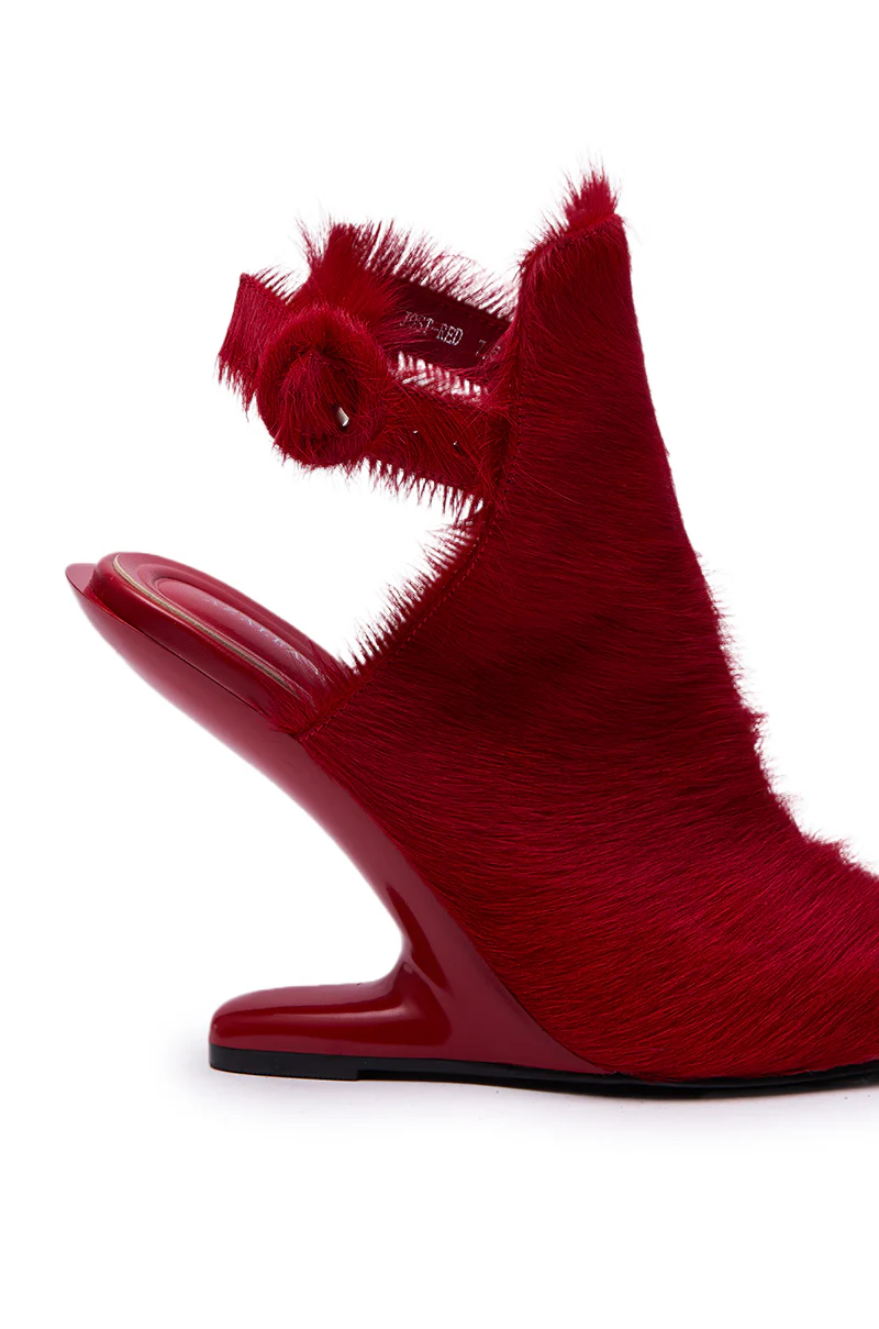 AZALEA WANG JOST RED PONY HAIR UPPER WEDGE PUMP - Image 9