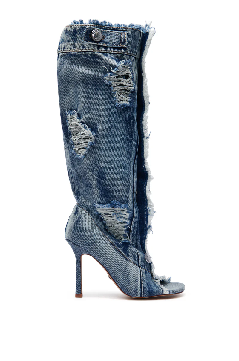 AZALEA WANG KAZUKI DENIM OPEN TOE BOOT - Image 8