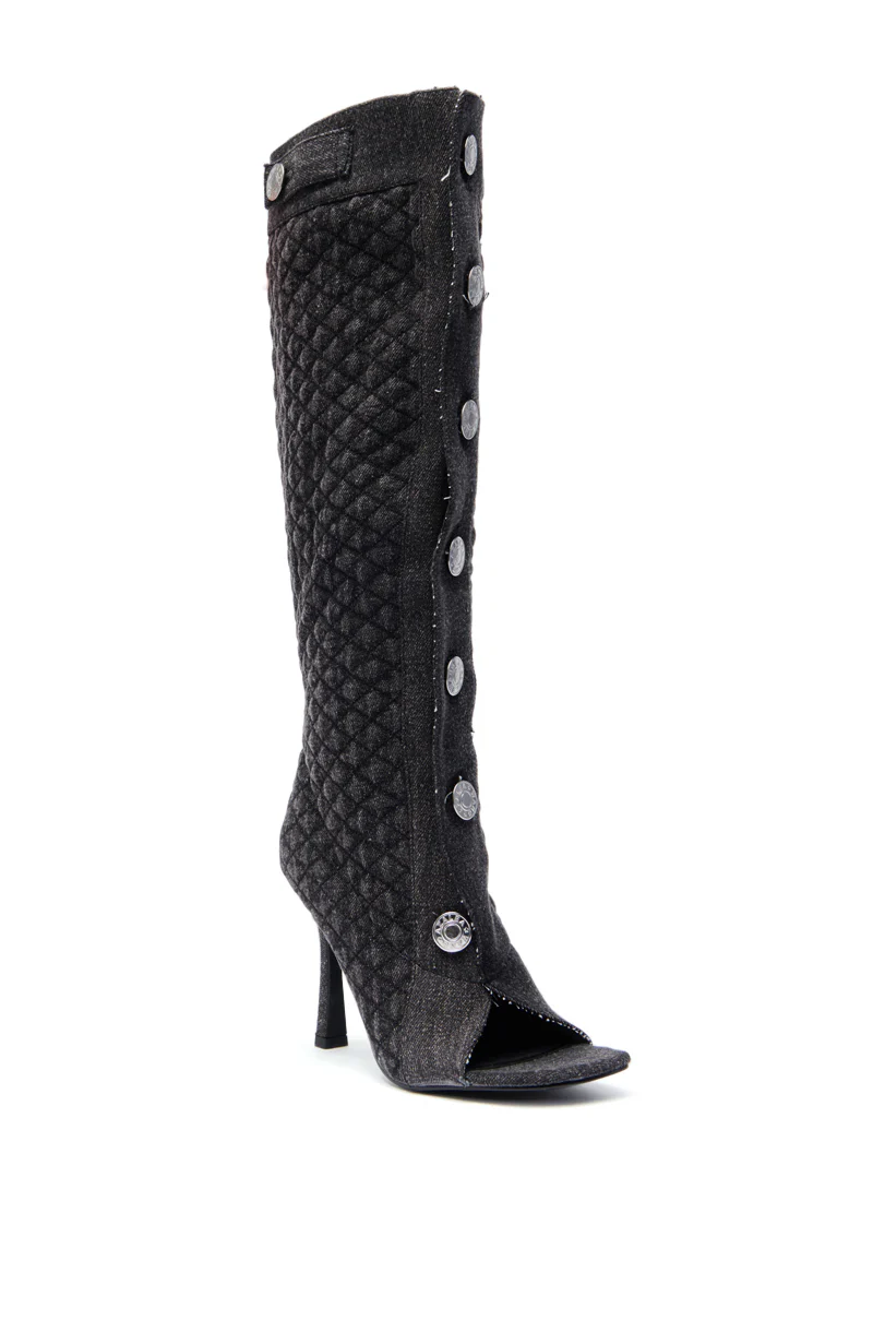 AZALEA WANG KAZUKI GREY QUILTED DENIM BOOT - Image 5