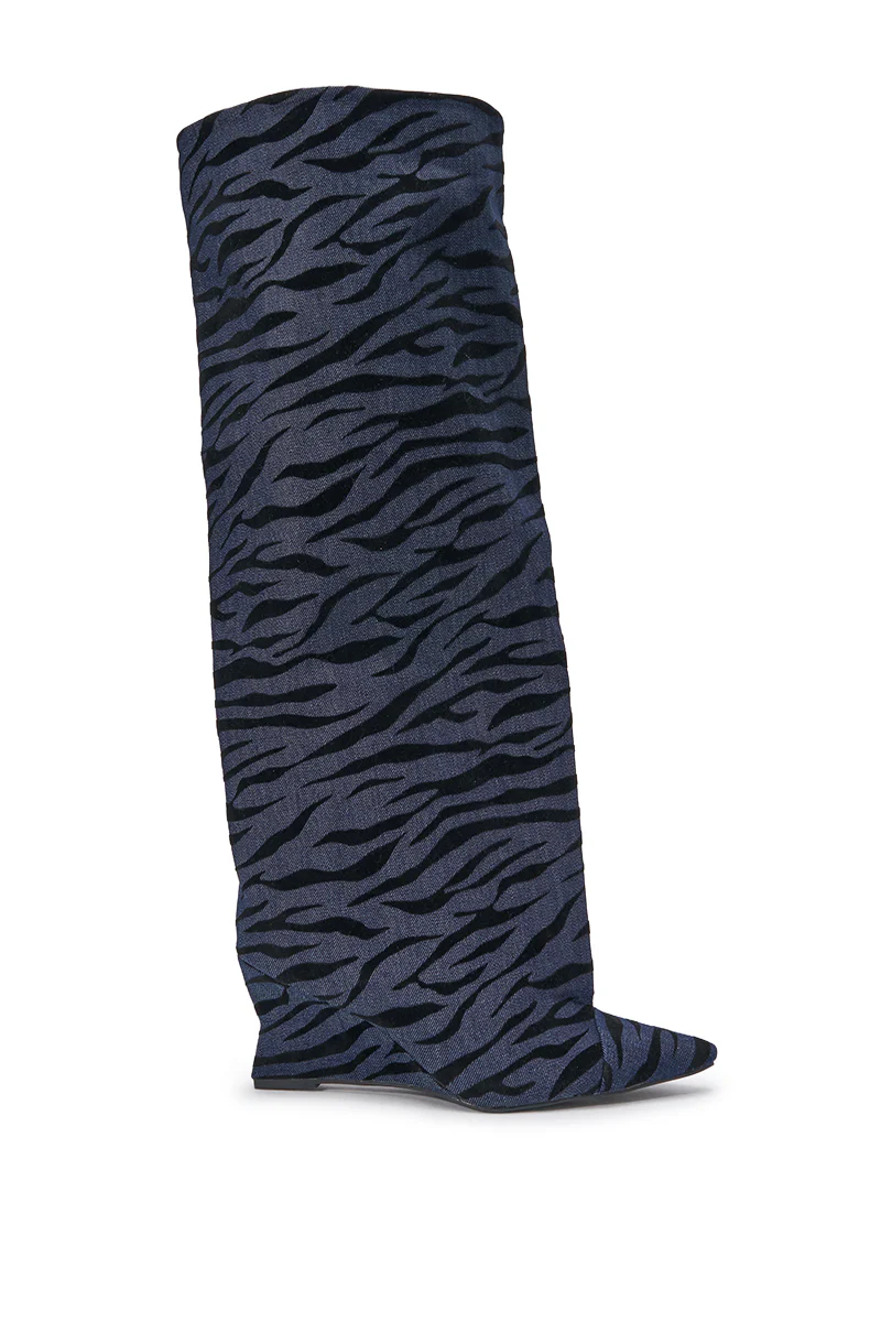 AZALEA WANG KENYA DENIM TIGER WEDGE BOOT - Image 20