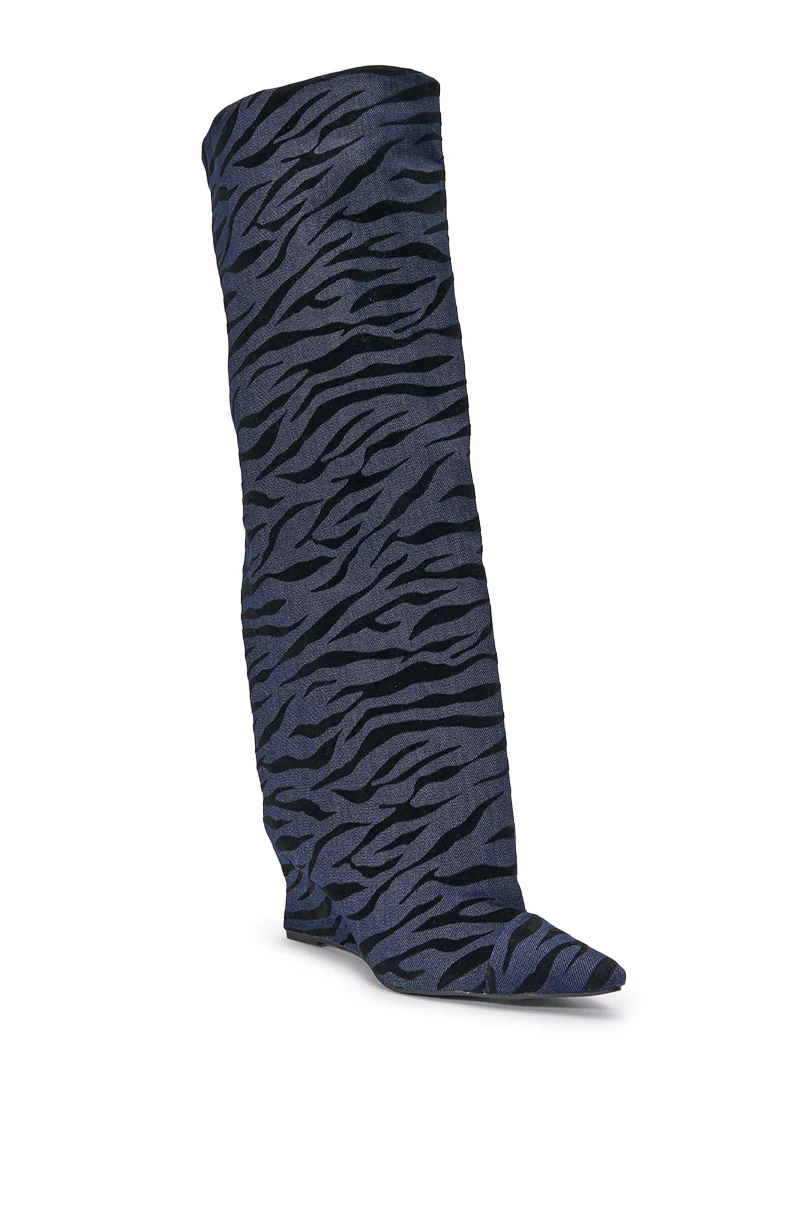 AZALEA WANG KENYA DENIM TIGER WEDGE BOOT - Image 6