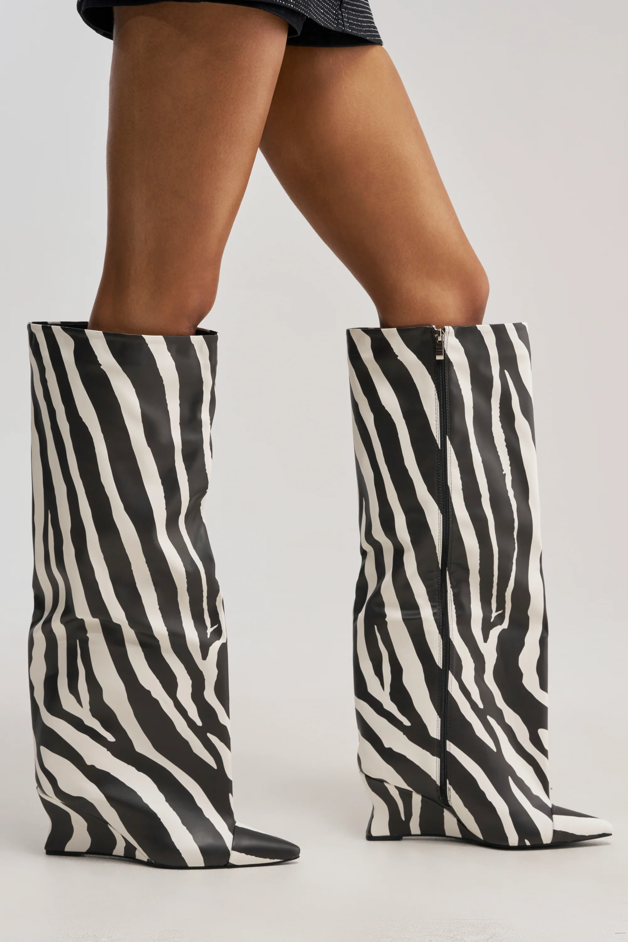 AZALEA WANG KENYA ZEBRA KNEE HIGH WEDGE BOOT - Image 4