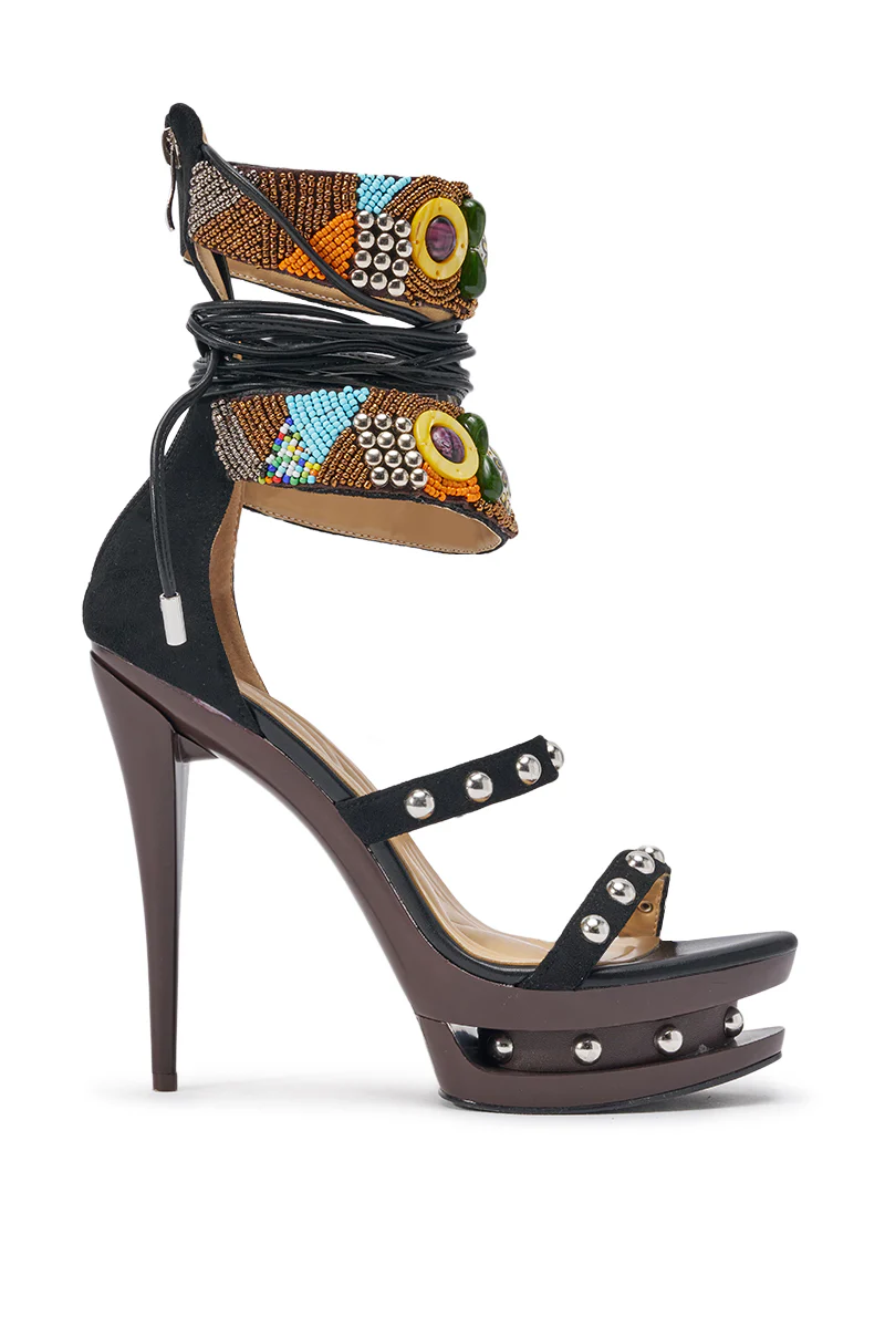 AZALEA WANG KISMETRA BLACK BEAD EMBELLISHED PLATFORM STILETTO SANDAL - Image 4