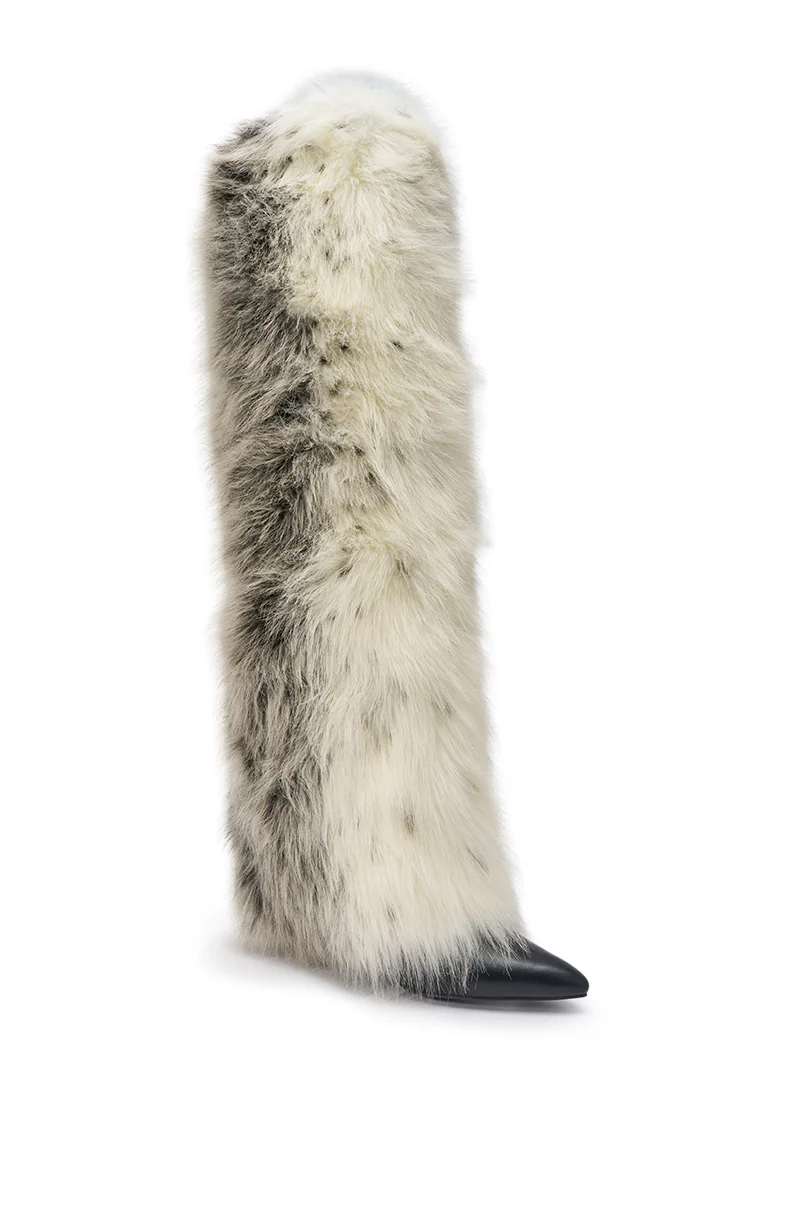 AZALEA WANG LANGLEYE CREAM MULTI SNOW LEOPARD THIGH HIGH FUR BOOT - Image 5
