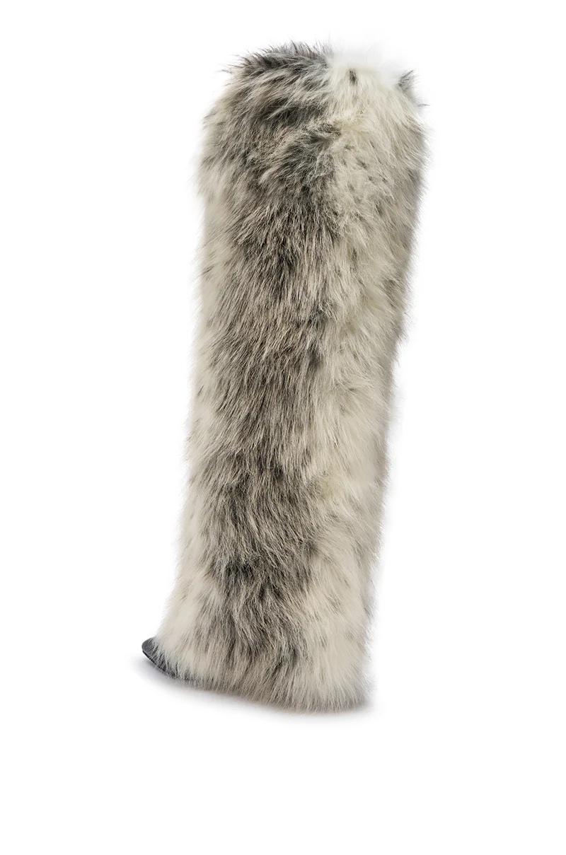 AZALEA WANG LANGLEYE CREAM MULTI SNOW LEOPARD THIGH HIGH FUR BOOT - Image 6
