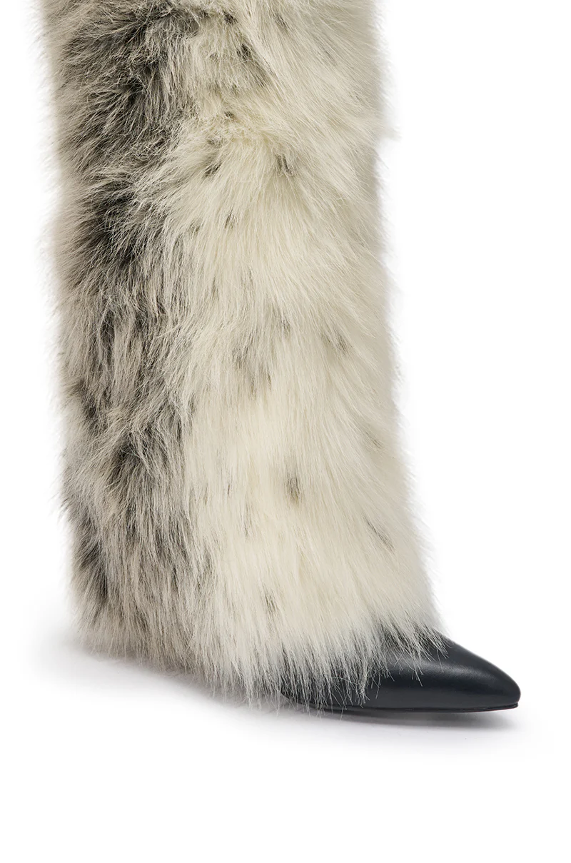 AZALEA WANG LANGLEYE CREAM MULTI SNOW LEOPARD THIGH HIGH FUR BOOT - Image 7