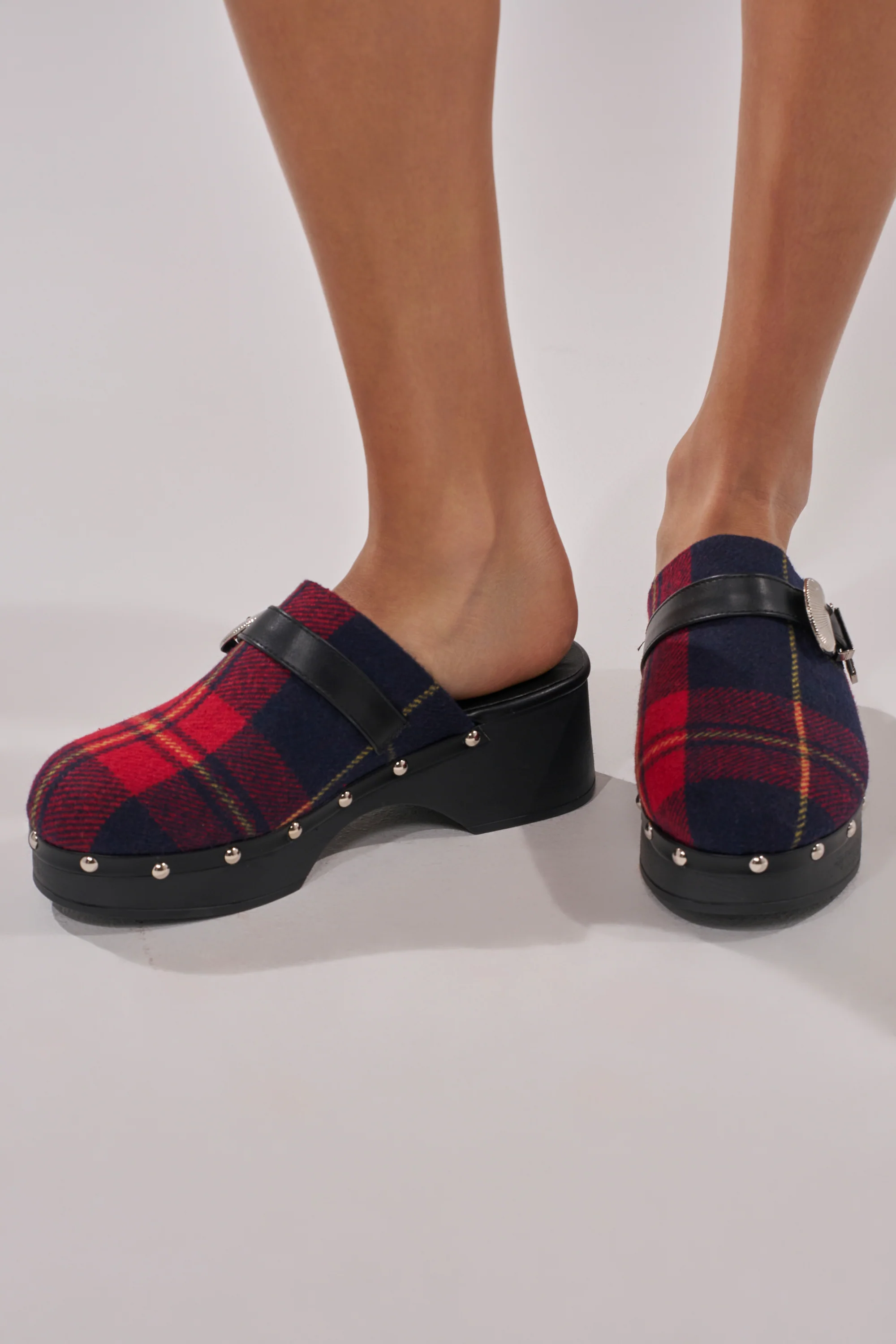 AZALEA WANG LATIFAH RED PLAID CHUNKY HEEL MULE - Image 2