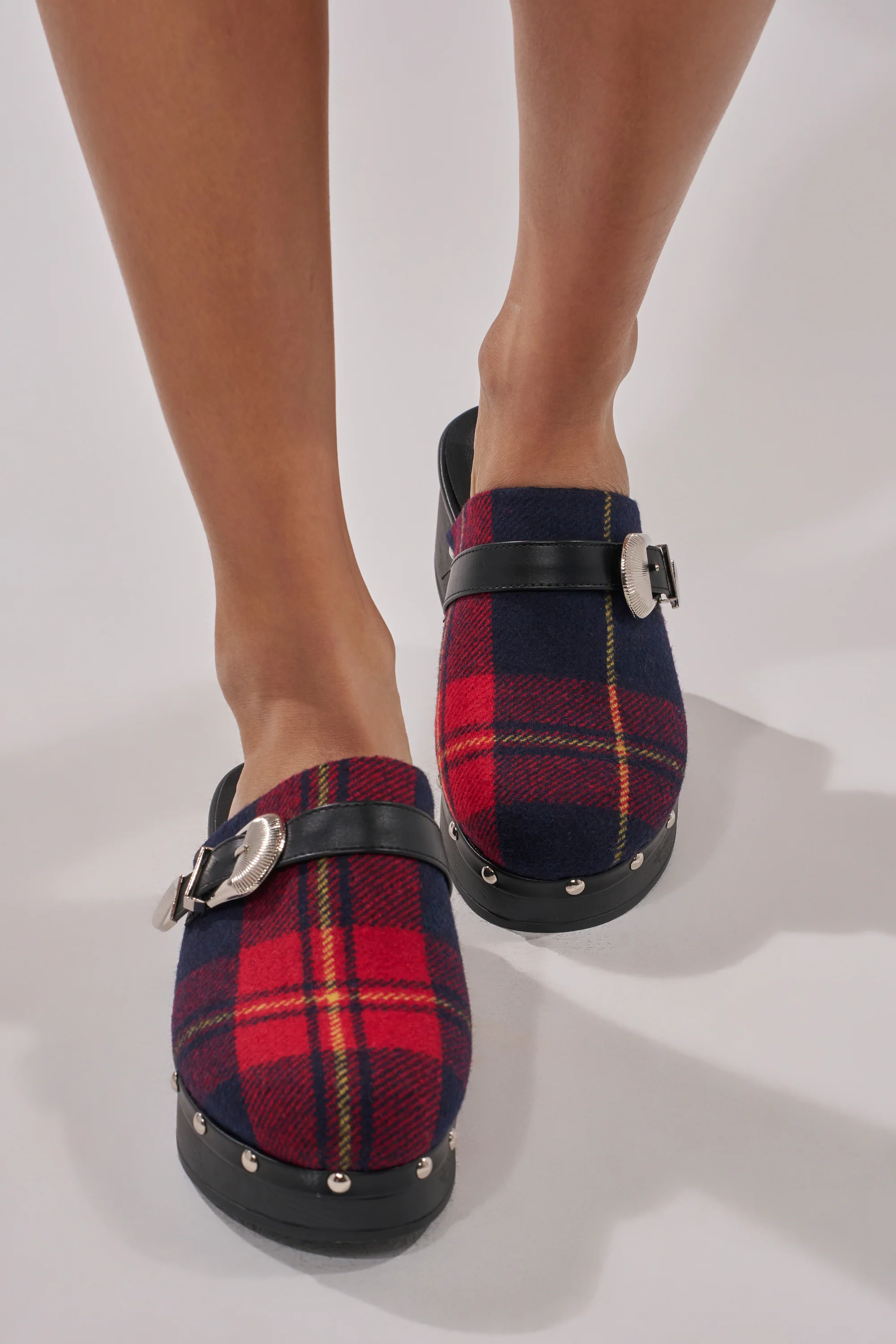 AZALEA WANG LATIFAH RED PLAID CHUNKY HEEL MULE - Image 3