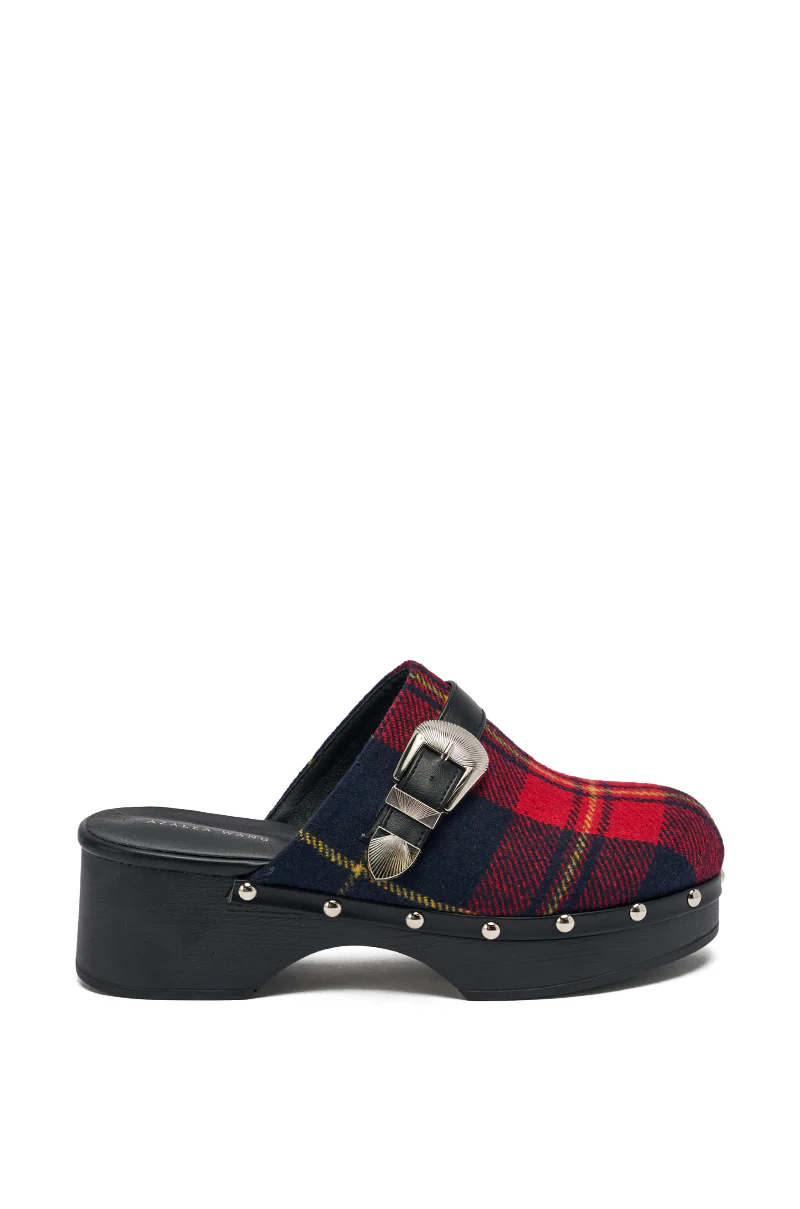 AZALEA WANG LATIFAH RED PLAID CHUNKY HEEL MULE - Image 4