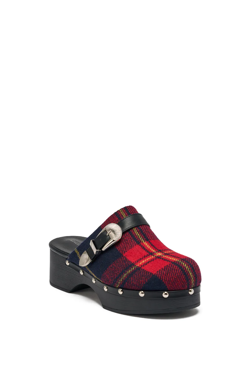 AZALEA WANG LATIFAH RED PLAID CHUNKY HEEL MULE - Image 5