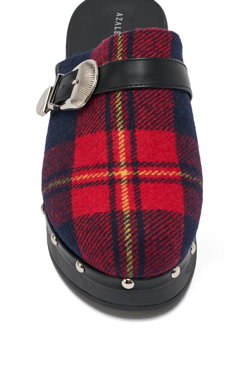 AZALEA WANG LATIFAH RED PLAID CHUNKY HEEL MULE - Image 7