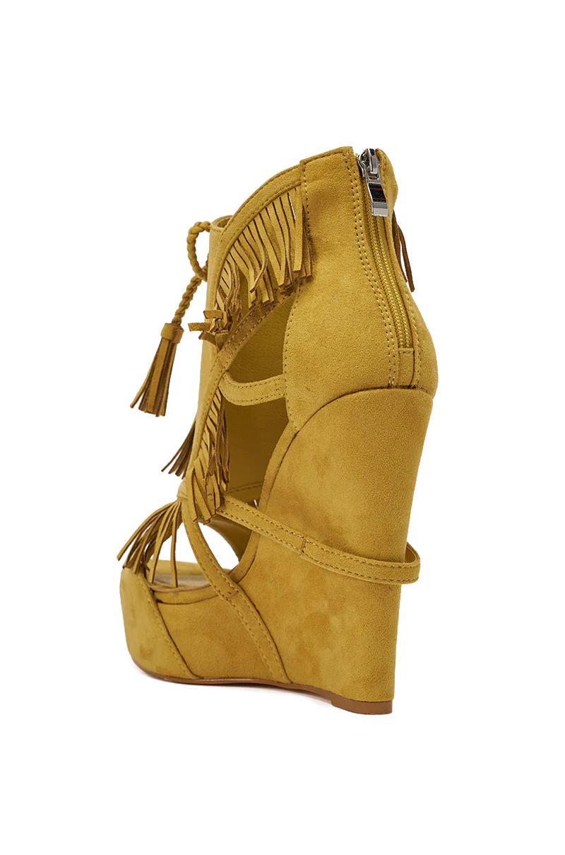 AZALEA WANG LEONTINE WARM OLIVE WEDGE FAUX SUEDE SANDAL - Image 6
