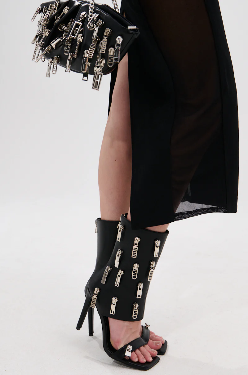 AZALEA WANG LUCAS BLACK ZIPPER DETAIL SANDAL BOOTIE - Image 2