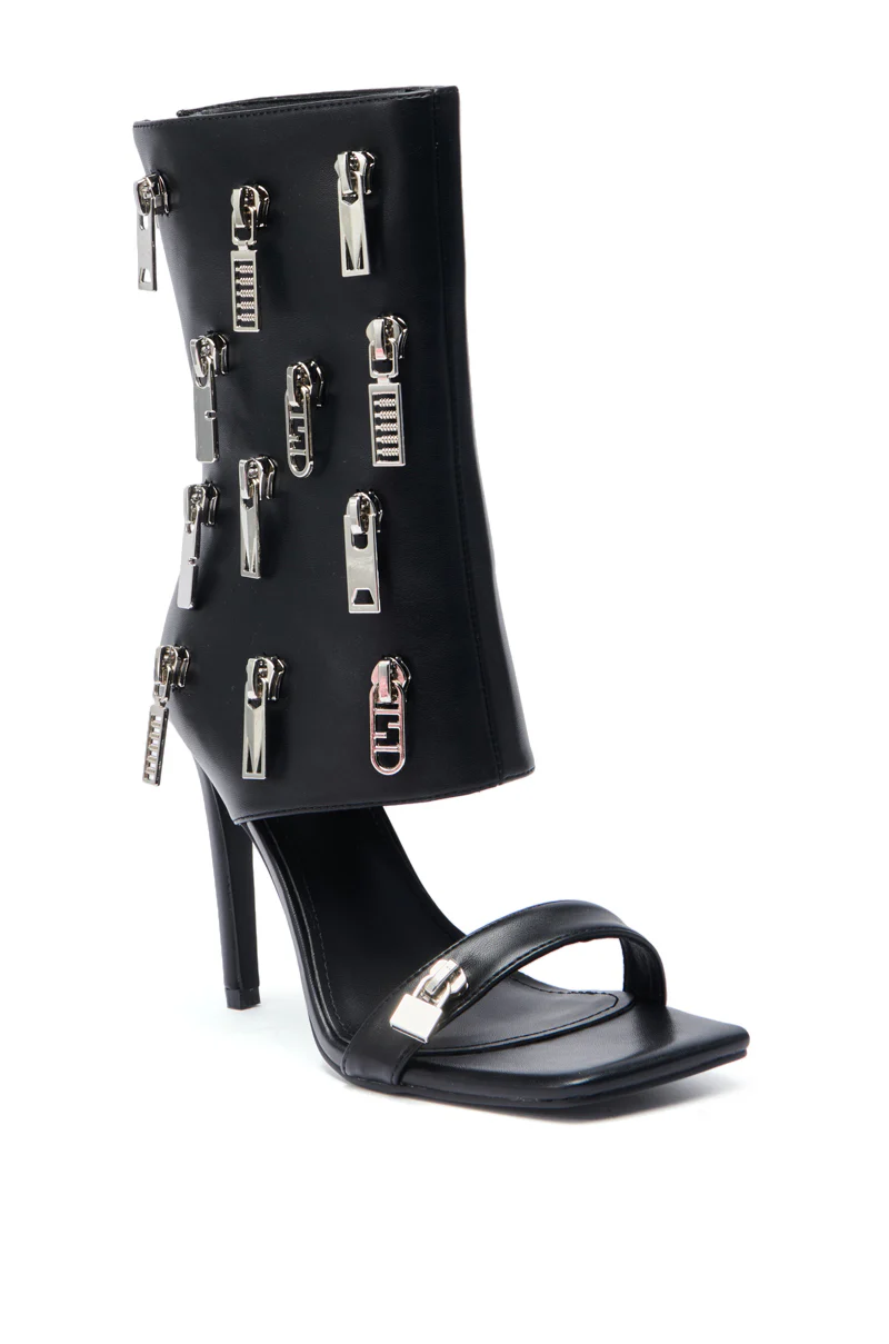 AZALEA WANG LUCAS BLACK ZIPPER DETAIL SANDAL BOOTIE - Image 4