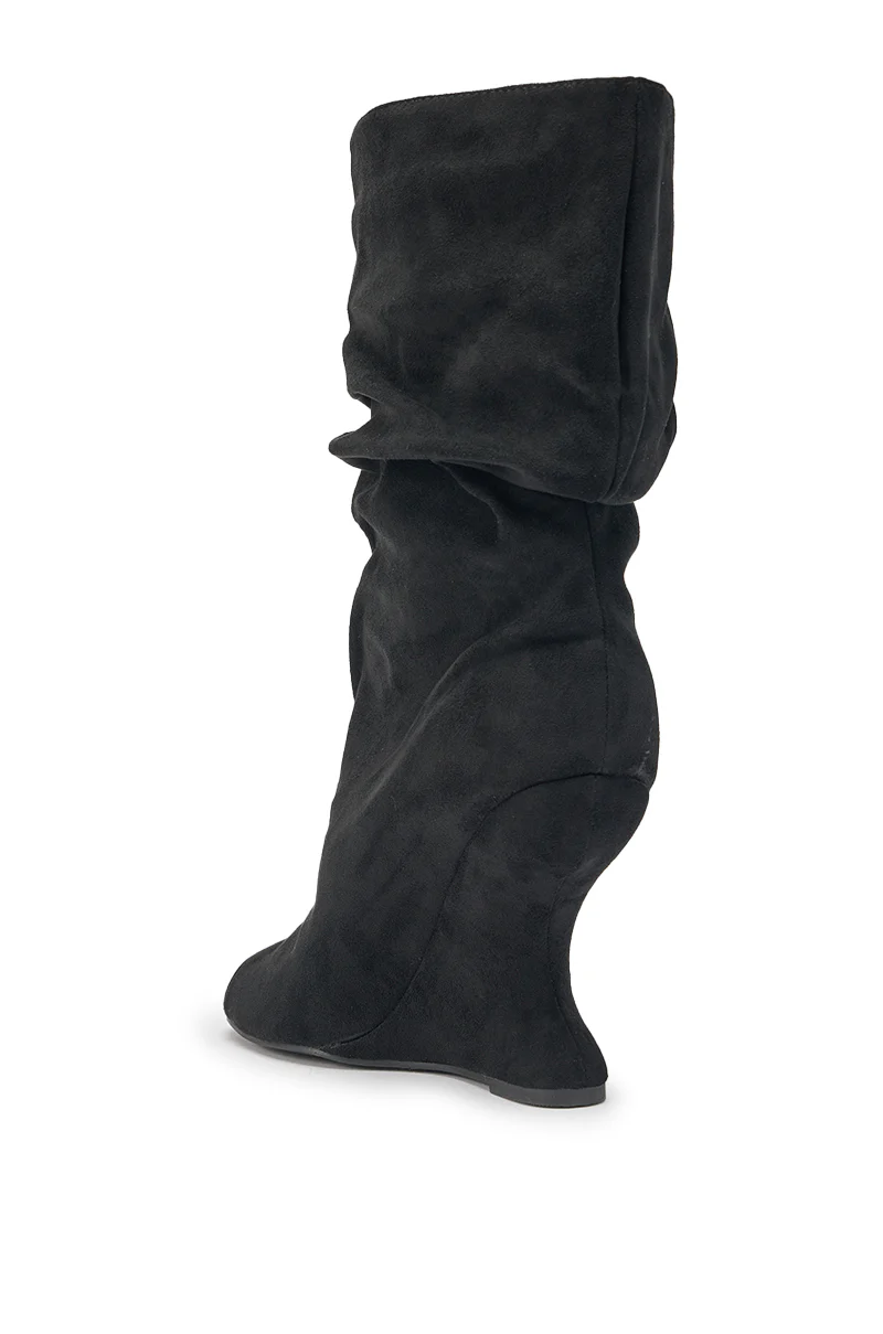 AZALEA WANG MARIN BLACK FAUX SUEDE WEDGE BOOTIE - Image 7
