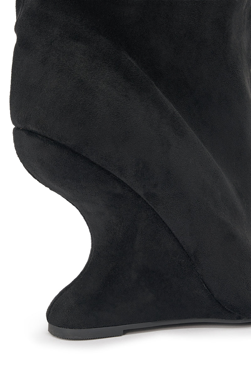 AZALEA WANG MARIN BLACK FAUX SUEDE WEDGE BOOTIE - Image 8