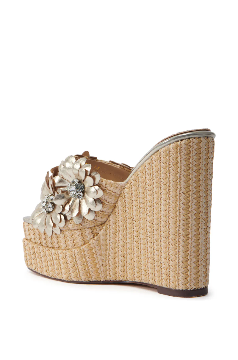 AZALEA WANG MONYA BEIGE FLORAL EMBELLISHED WEDGE SANDAL - Image 6