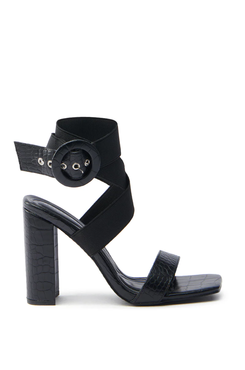 AZALEA WANG NADJA BLACK CROC SANDAL WITH STRAP - Image 2