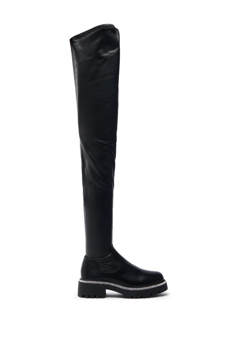 AZALEA WANG NEWRULES RHINESTONE STRETCH PU FLAT BOOT - Image 4