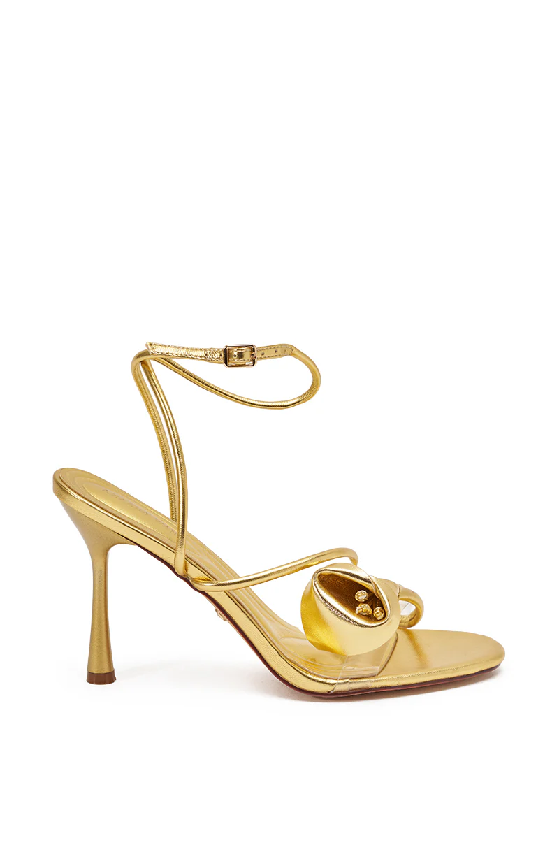 AZALEA WANG NILO GOLD METALLIC FLORAL DECALE STRAP STILETTO SANDAL - Image 8