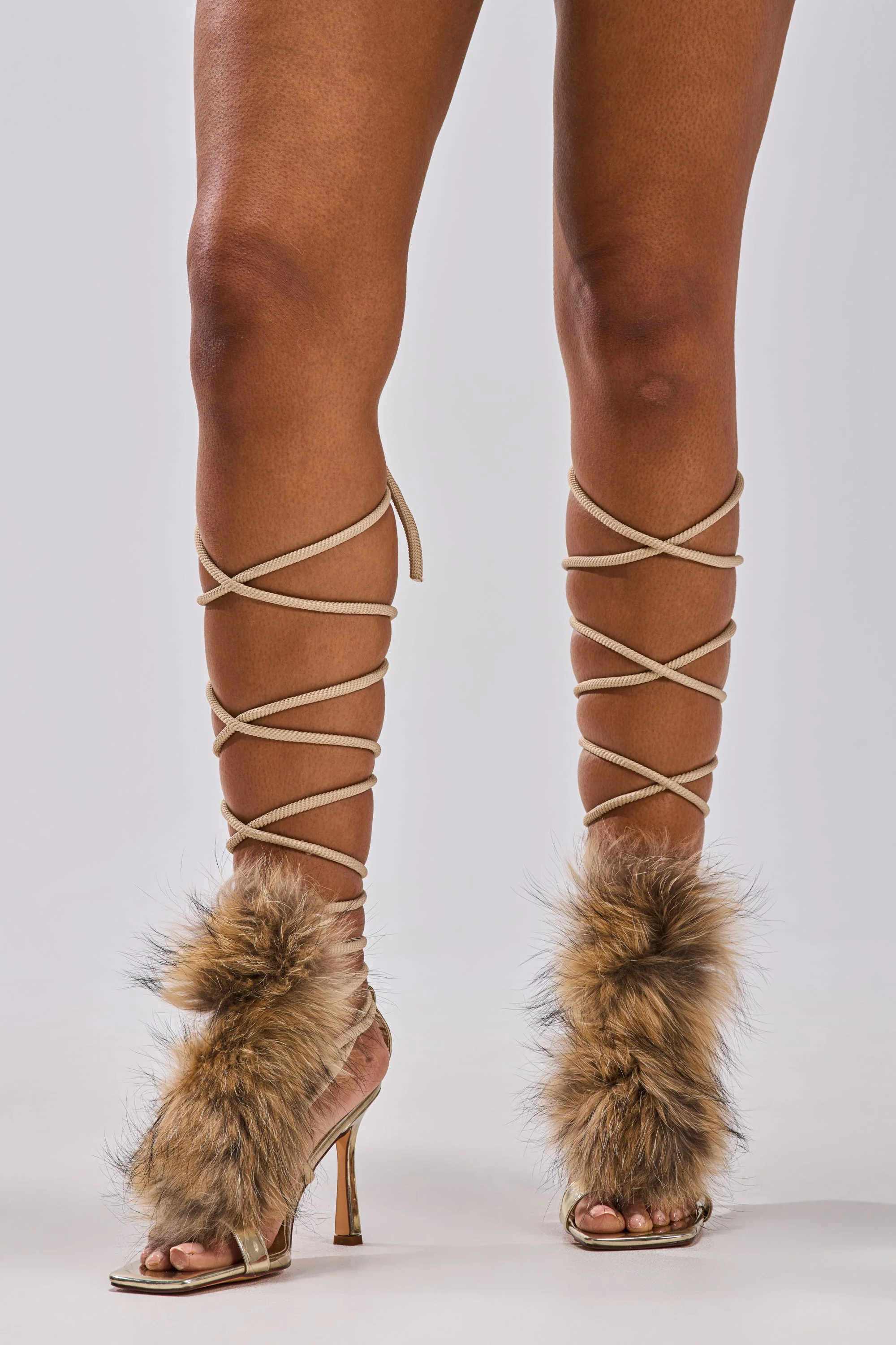 AZALEA WANG ORLA TAN FUR ROPE STILETTO SANDAL - Image 6