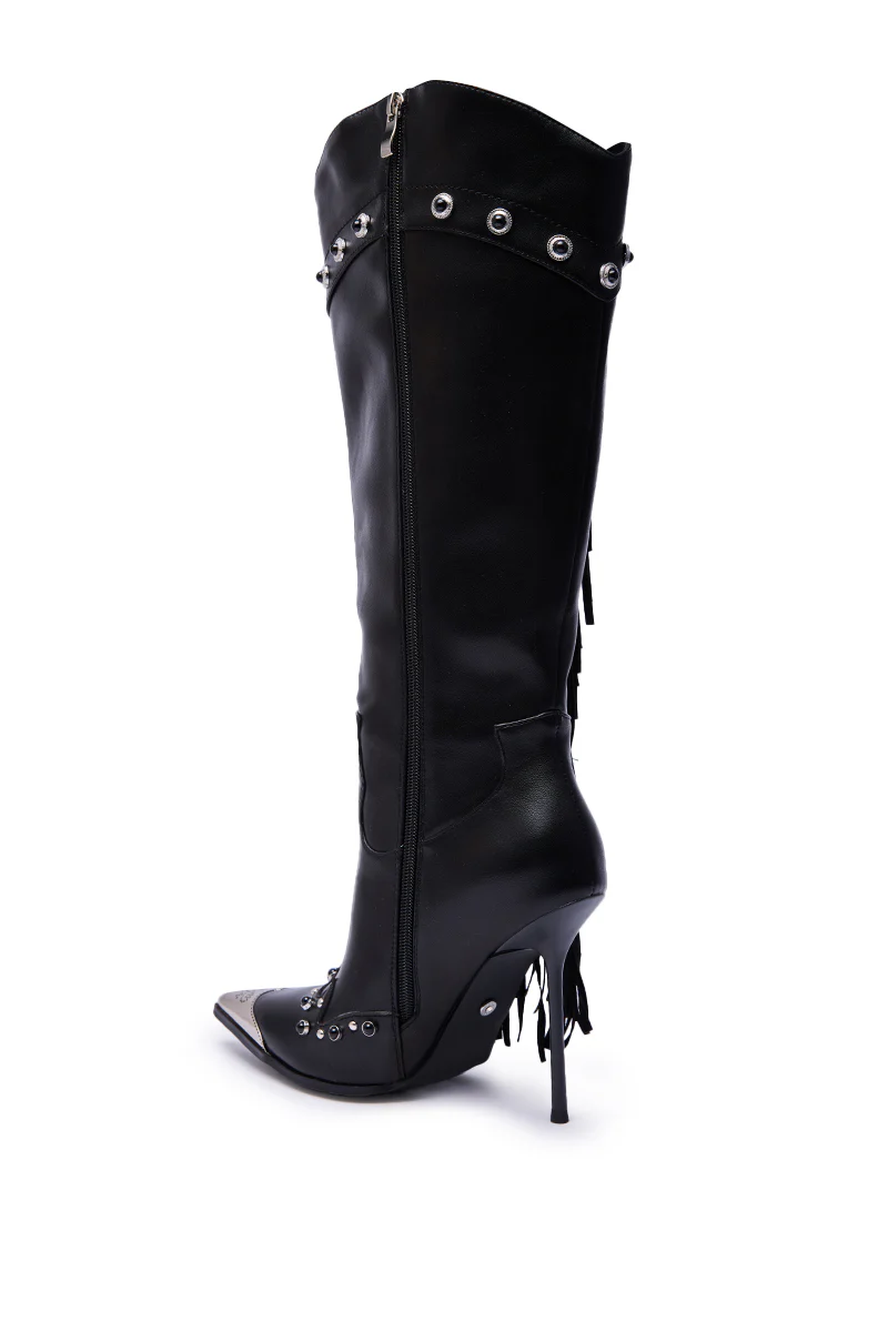 AZALEA WANG PELAGIANA BLACK WESTERN POINTED TOE STILETTO BOOT - Image 5
