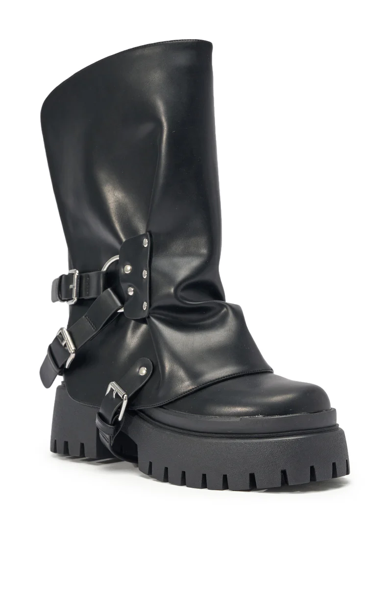 AZALEA WANG POWERLINE BLACK HARDWARE EMBELLISHED COMBAT BOOTIE - Image 9