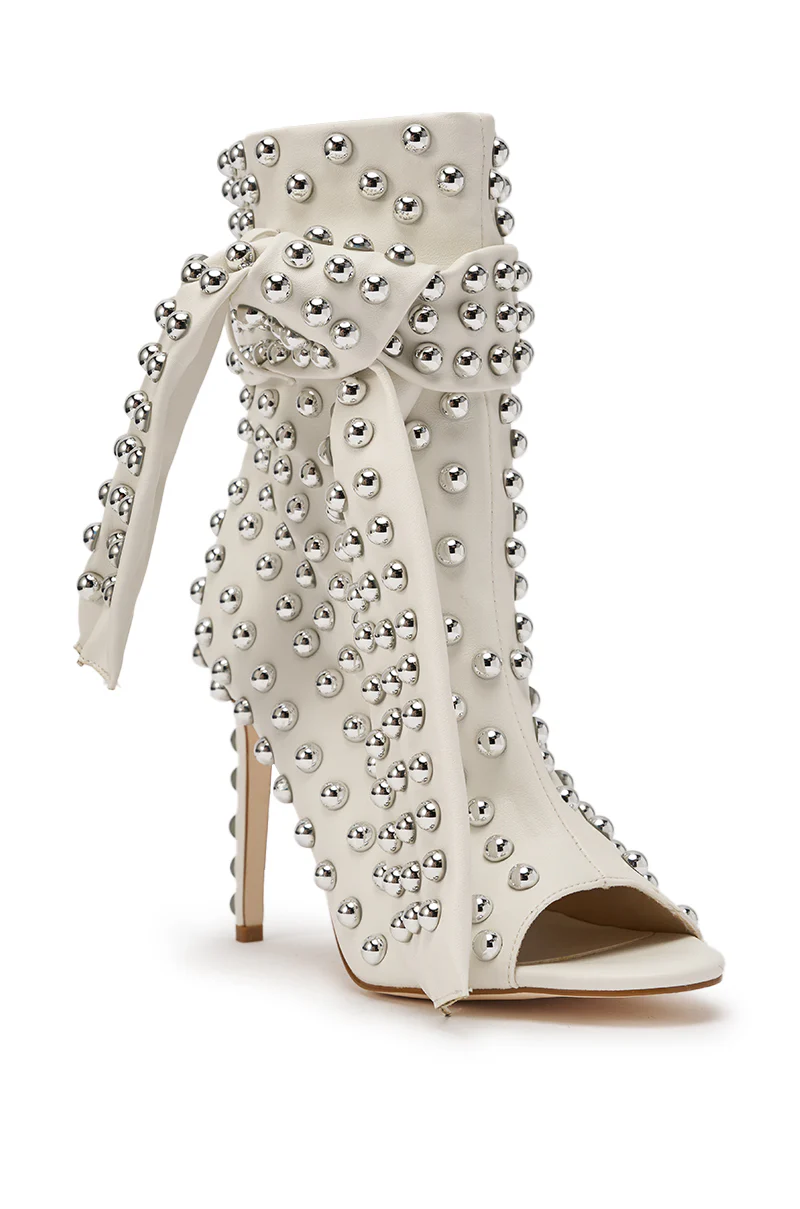 AZALEA WANG PRIS WHITE STUDDED OPEN TOE BOOTIE - Image 5