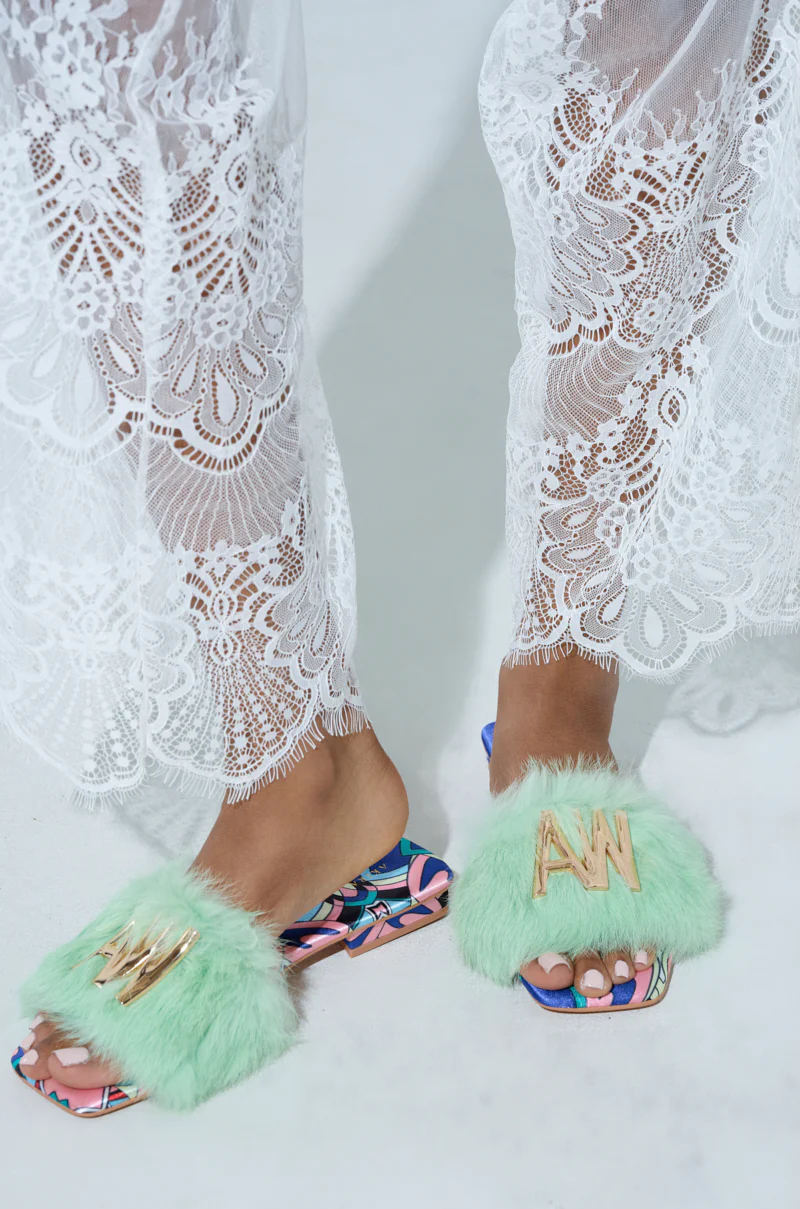 AZALEA WANG RAFAELA GREEN SLIP ON FURRY SANDAL - Image 7