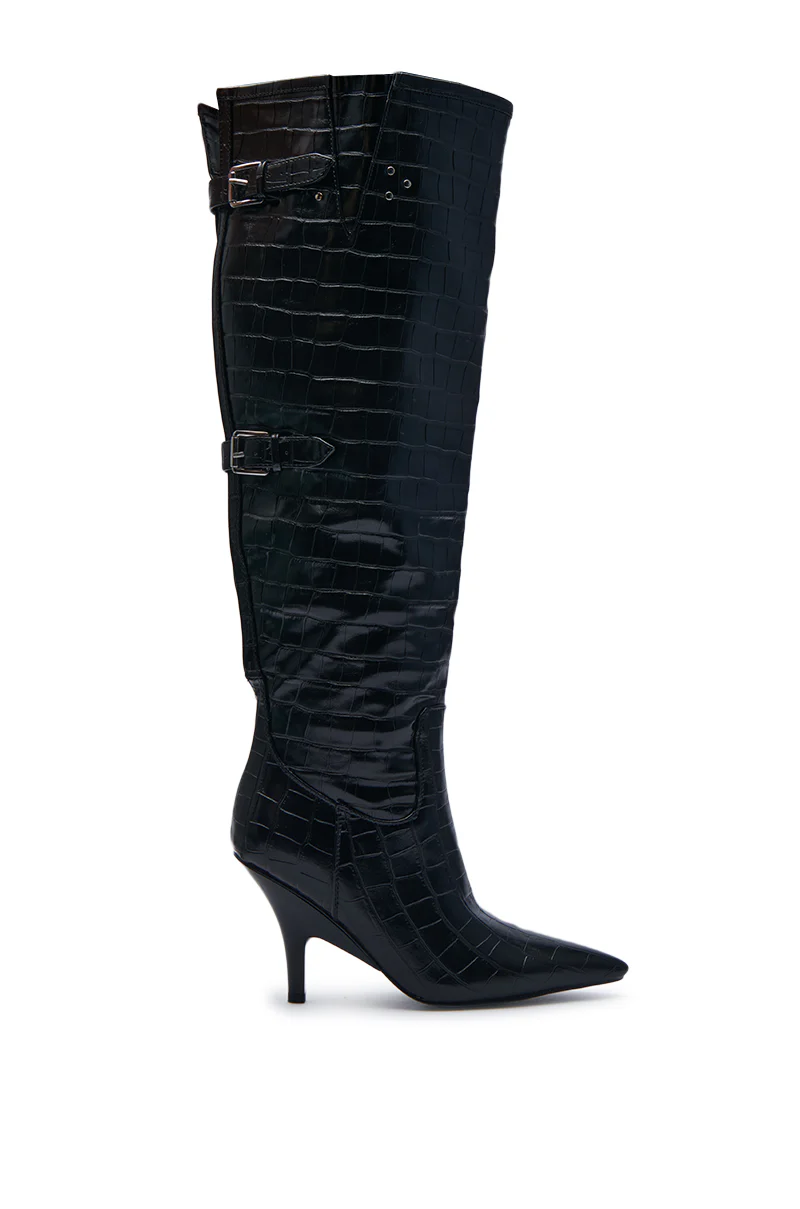 AZALEA WANG RHODES BLACK CROC WEDGE BOOT - Image 6