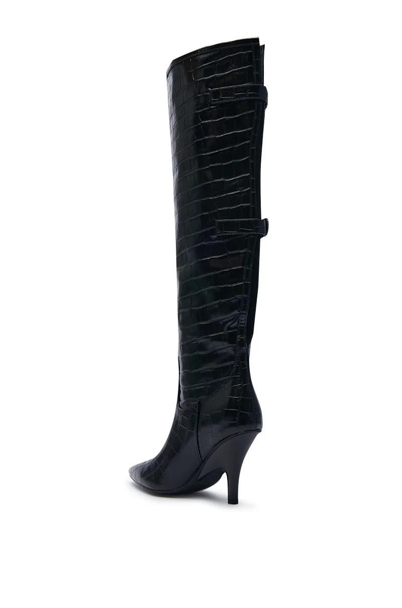 AZALEA WANG RHODES BLACK CROC WEDGE BOOT - Image 8